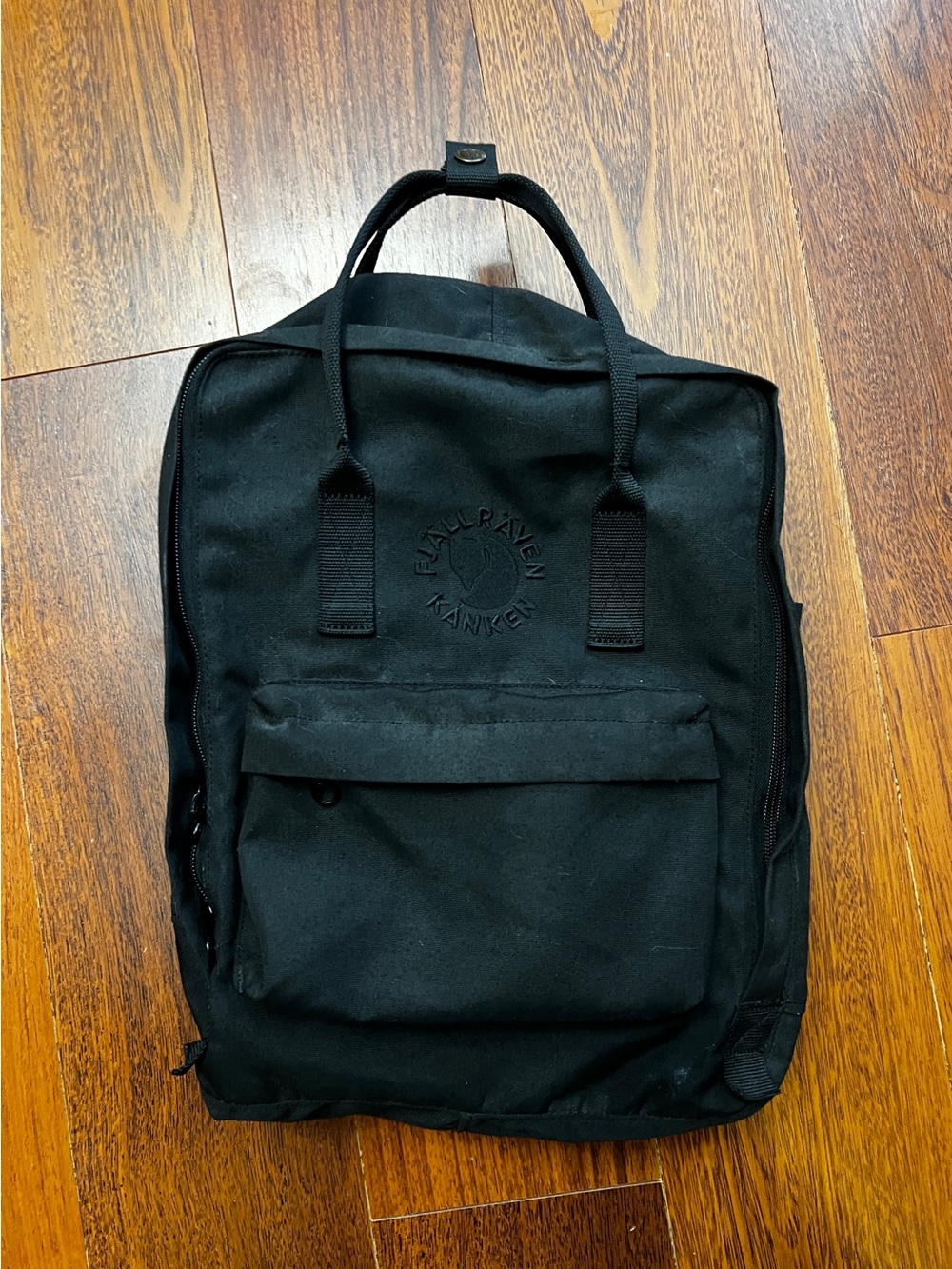 Fjallraven Re-Kanken Backpack Black Recycled Eco Edition- name tag intact